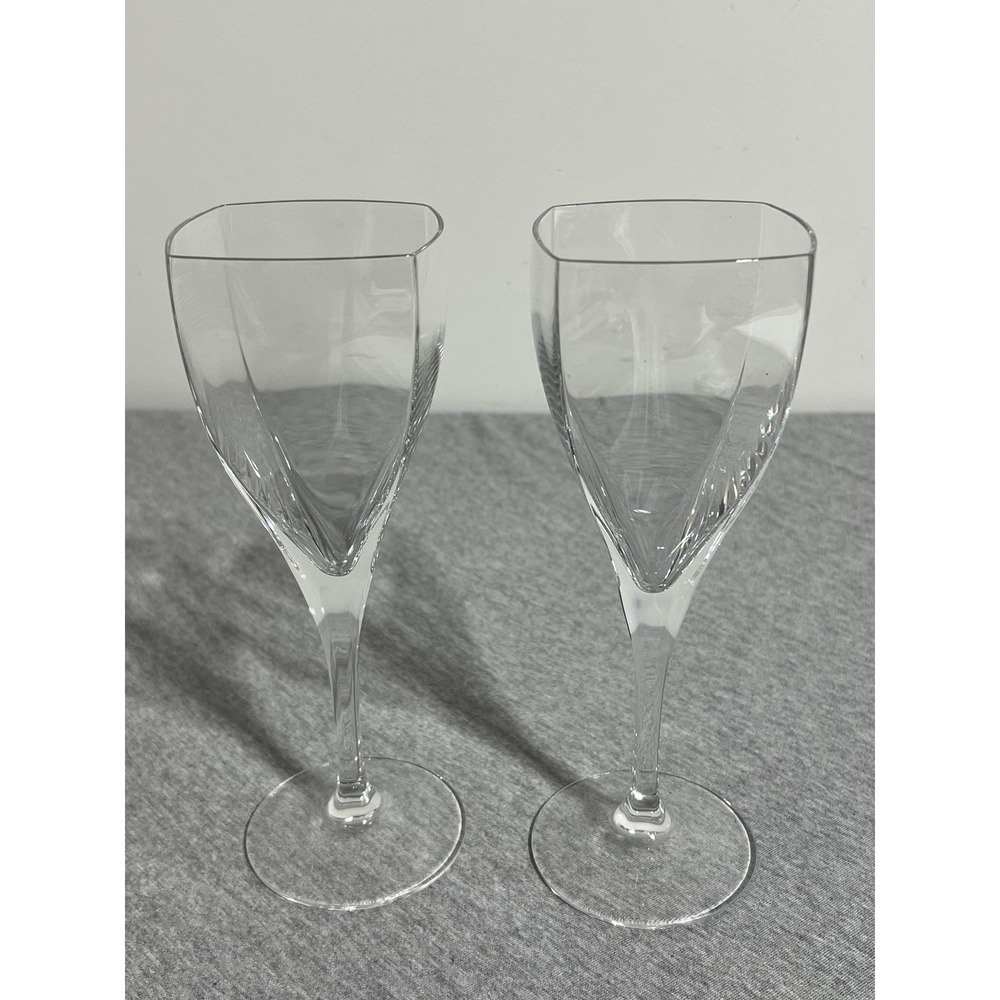 Crystal Champagne Flute Wine Glasses Set of‎ 2 Square Rim Twist Clear Faceted